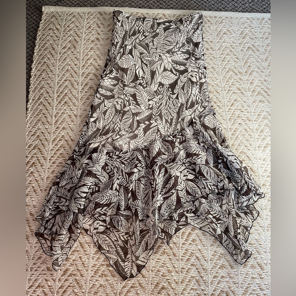 Y2K Asymmetrical brown cream mesh maxi skirt